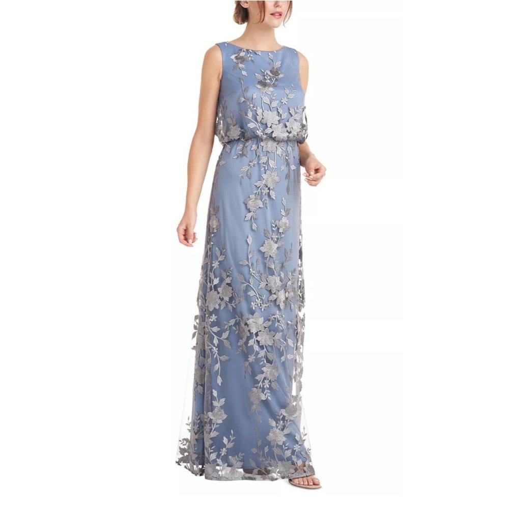 JS COLLECTIONS Floral Embroidered Mesh Sleeveless Gown 12